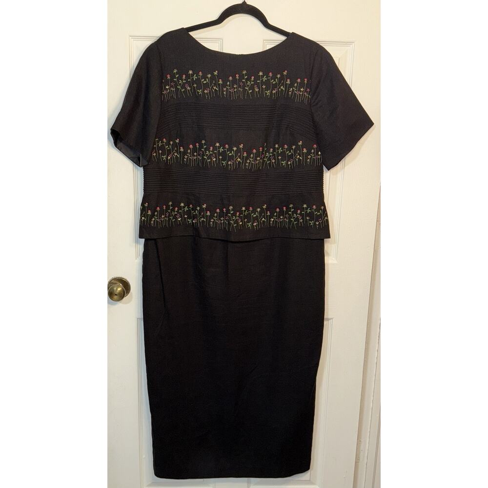 Jessica Howard Linen Blend Floral Embroidered Peplum Midi Dress Size 14 Easter